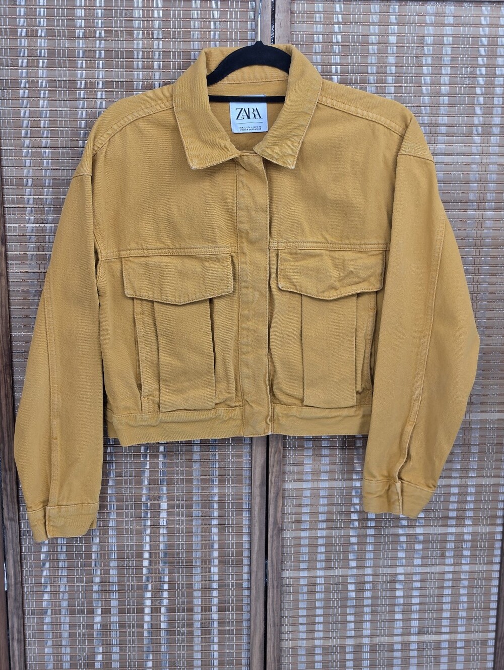 ZARA Mustard Yellow Cropped Utility Jean Jacket Women Size Large